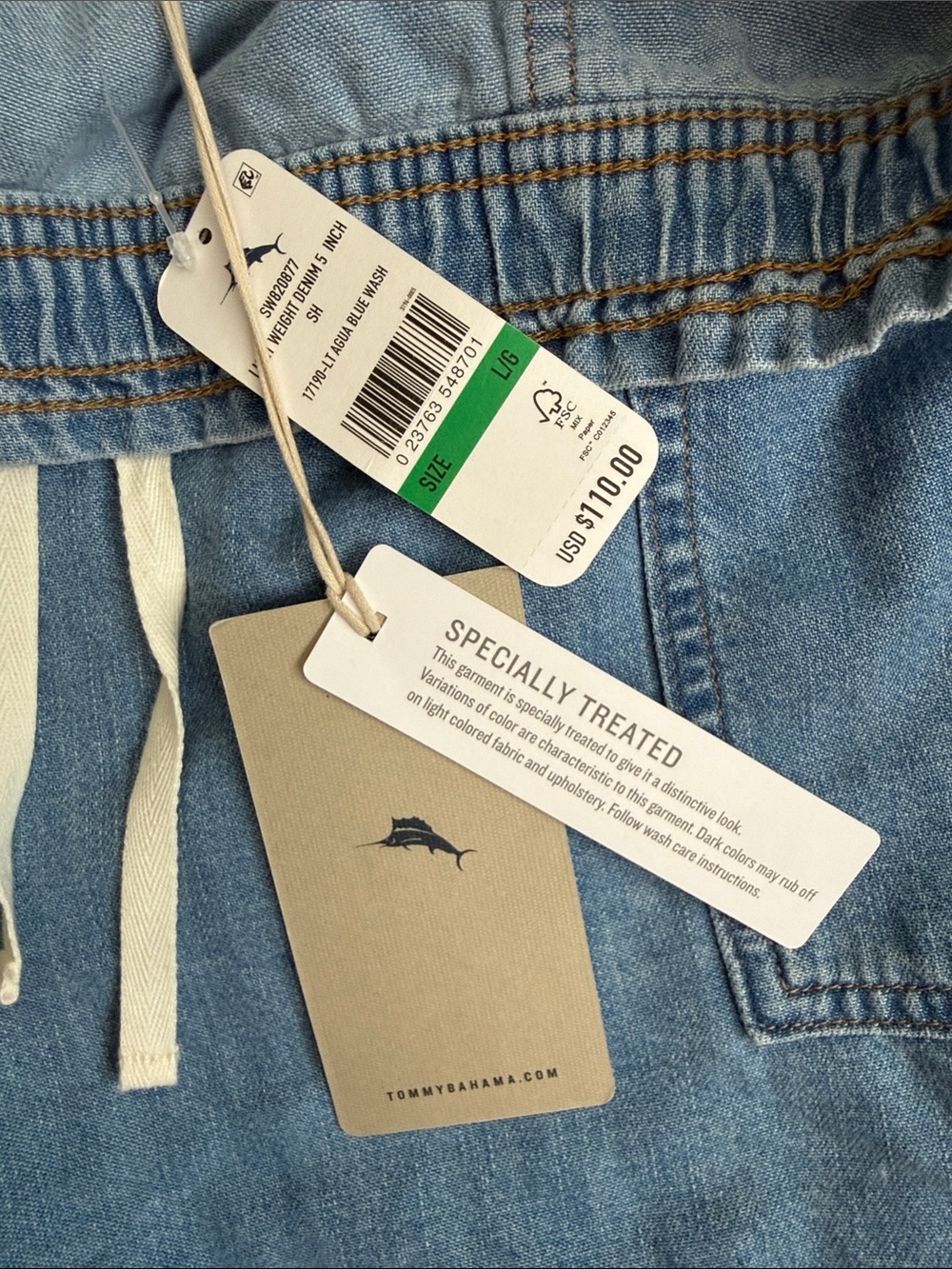 Tommy Bahama Light Blue Denim Drawstring Women's Shorts - Picture 2 of 5